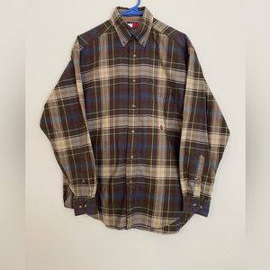 Vintage 90s Y2K Tommy Hilfiger Plaid Pocket Long Sleeve Button Up Shirt • Size S